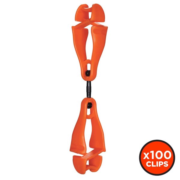 Squids By Ergodyne Swivel Glove Clip Holder, Dual Clips, Orange, PK100 3420-BULK